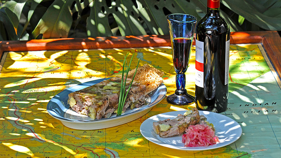 Terrine of ham hoc with onion marmalade and, pickled cabbage and buttered brioche - Safari Cuisine